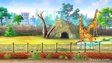 动物园里的长颈鹿等着孩子们手工制作的动画动画